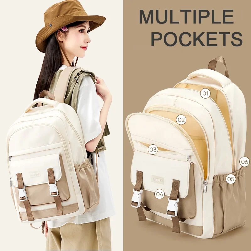 

Japanese backpack retro contrasting color backpack for female college students with large capacity, versatile travel backpack fo