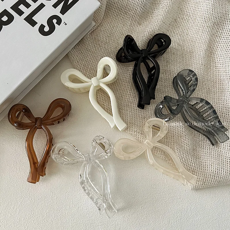 Korean Woman Large Bowknot Design Hair Claw Plastic Barrettes Fashion Girl Hair Clips Crab Headwear Hair Accessories Hairpins 100pcs self adhesive opp plastic package transparent bowknot design for bracelets earrings gift bags diy jewelry packag 7 x 7cm