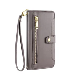 Zipper Wallet Crossbody Phone Case with Lanyard and Card Slots - Flip Design for Redmi Note13R Pro 5G (GRAY)