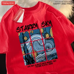 Starry Sky Blue Galaxy Unisex Fashion Loose Fit T - Shirt - S (Red)