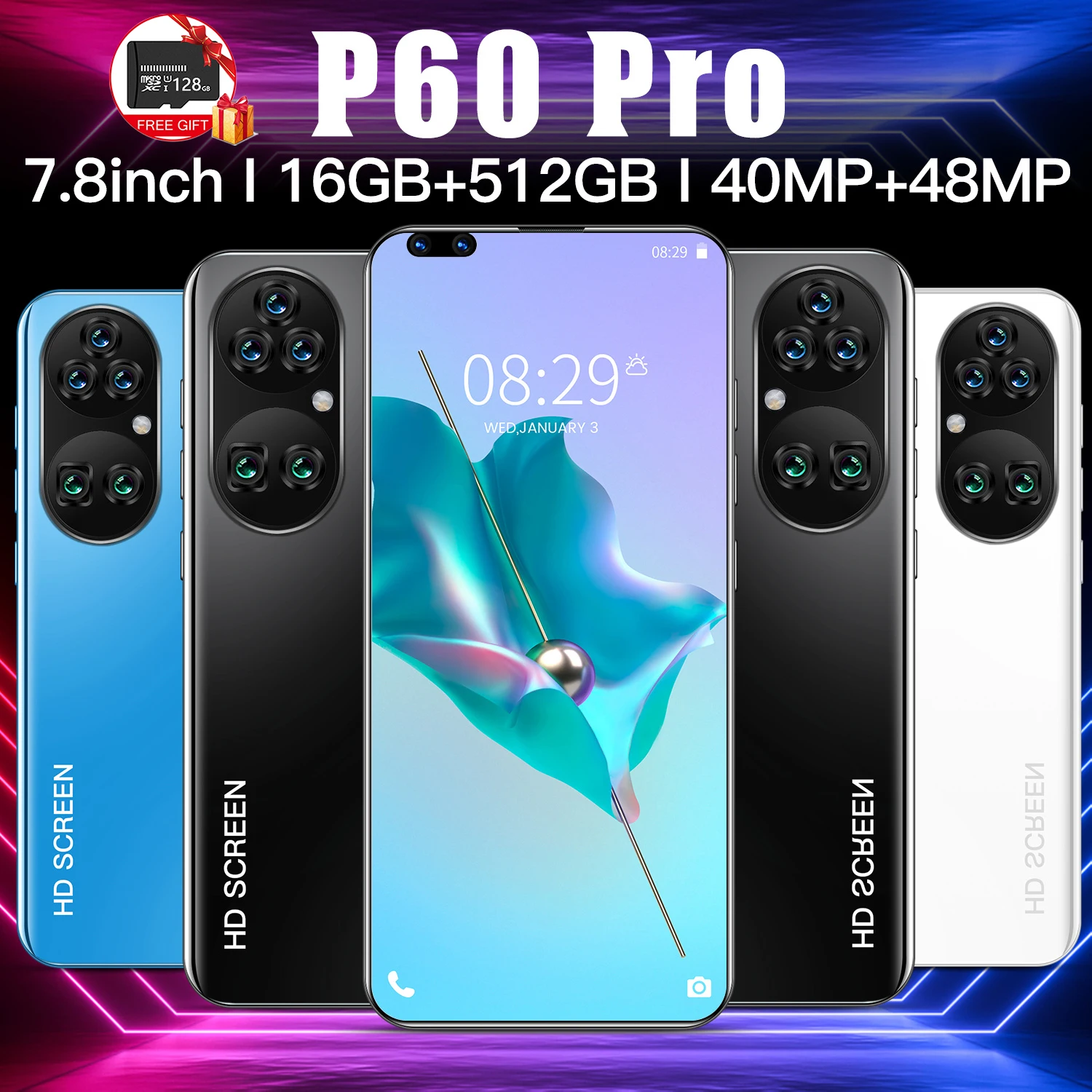 Смартфон Google Android P60 Pro 7 8 дюйма 16 + 512 ГБ 5600 мАч 40 48 МП | Мобильные телефоны и
