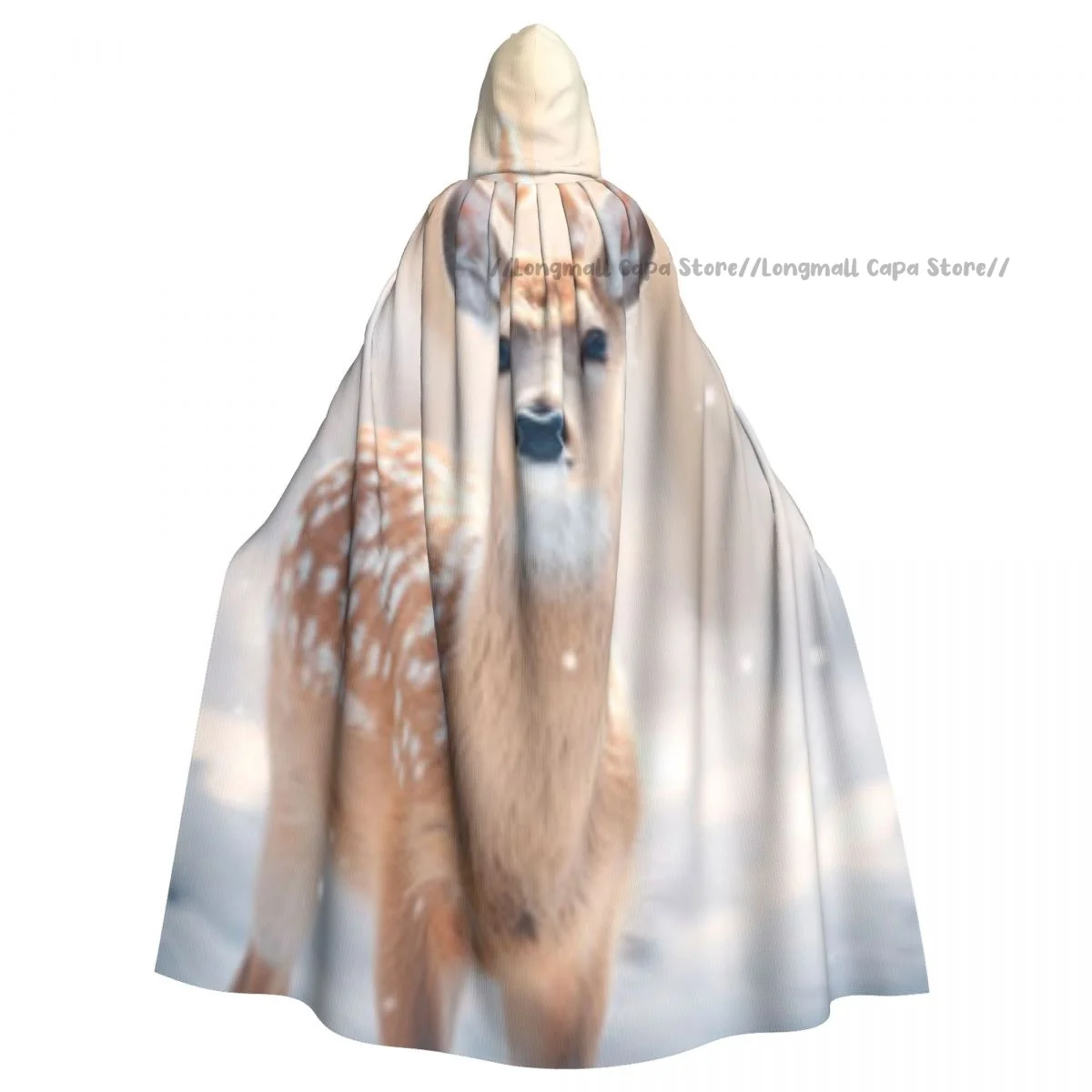 

Deer In Forest With Snow Hooded Cloak Coat Halloween Cosplay Costume Vampire Devil Wizard Cape Gown Party