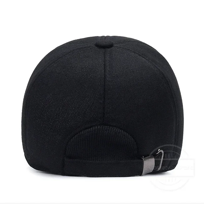 New Warm Mens Winter Wool Baseball Cap Ear Flaps Brand Snapback Hats Thicken Cotton Fitted Cap Gorra Hombre Trucker Cap 6