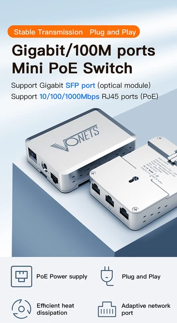 VONETS commutateur de réseau Ethernet industriel PoE 1000M