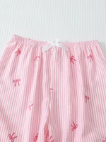 Ensemble pyjama imprimé nœud rayé rose et blanc pour femme, chemise boutonnée à manches longues et pantalon long, pyjama d'hiver pour la maison, décontracté 6