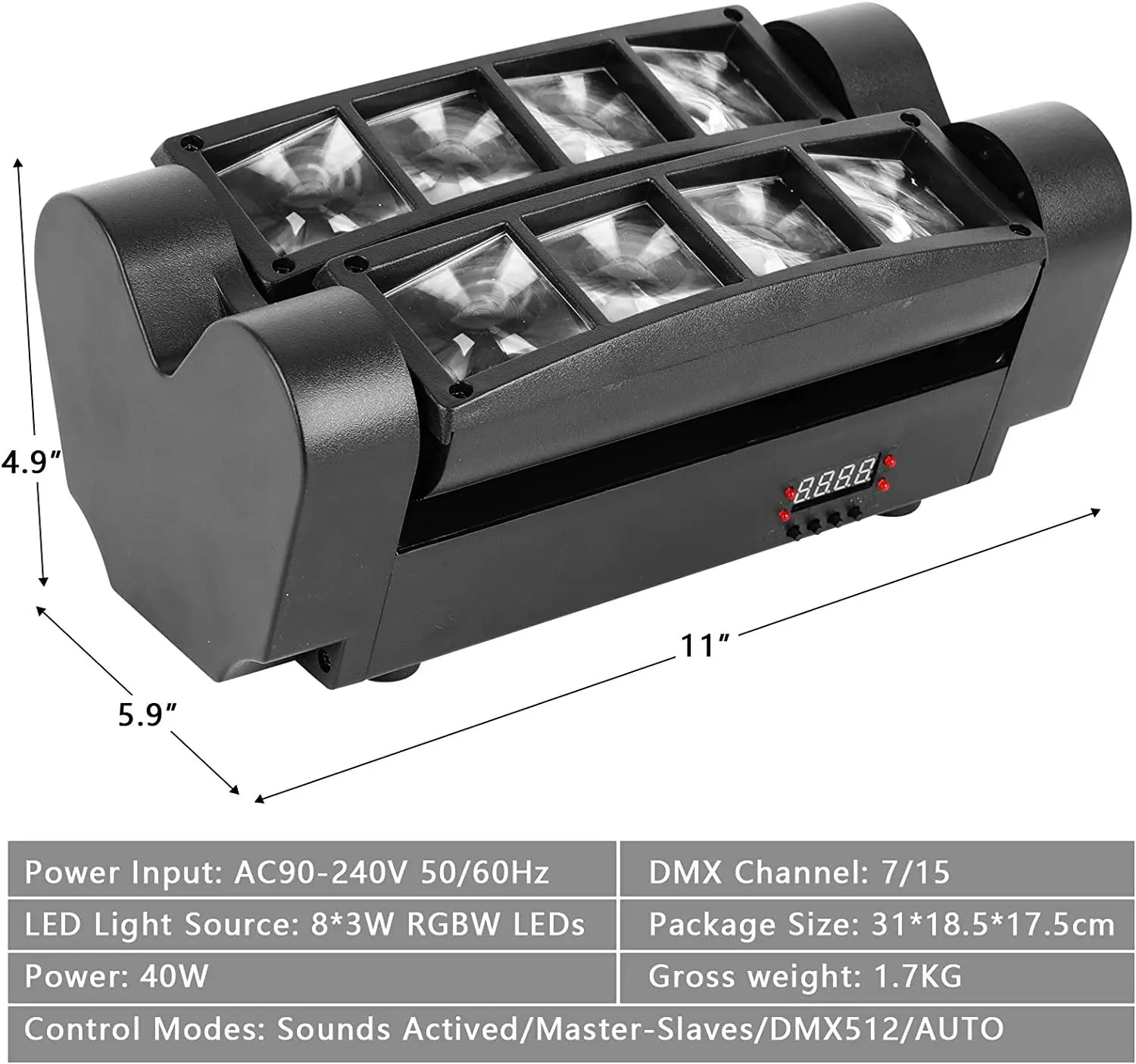 Stage Equipment Mini 8x3w RGBW LED 4in1 Beam Moving Head Lights DMX Control for