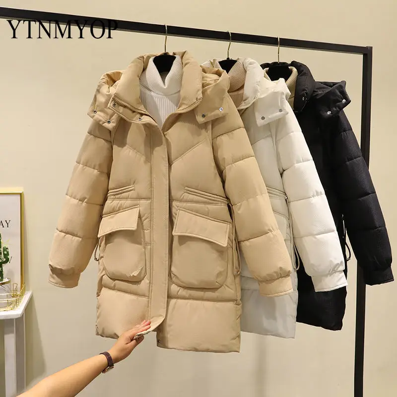 

YTNMYOP Coat Winter Women Down Cotton Jacket New Winter Parka Solid Fashion Loose Hooded Coat Preppy Style Clothing Female