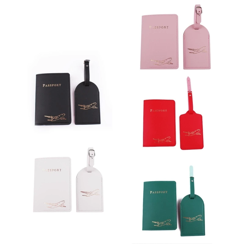 

1Set PU Leather Luggage Tag Passport Holder for Case Travel for Couples Honeymoo