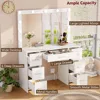 Vanity Table, Makeup Table with Lighted Mirror, 3 Color Lighting Modes, Brightness Adjustable, Dressing Table with Drawers 2