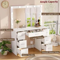Vanity Table, Makeup Table with Lighted Mirror, 3 Color Lighting Modes, Brightness Adjustable, Dressing Table with Drawers 2