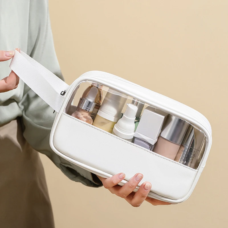PU Splice Makeup Bag PVC Transparent Waterproof Wash Bag Travel Portable Handbag Large Capacity Bathroom Storage for Storage Bag Makeup Organizer Cosmetic Bag Cosmetic Storage Bag Toiletry Bag Makeup Bag Cosmetic Case