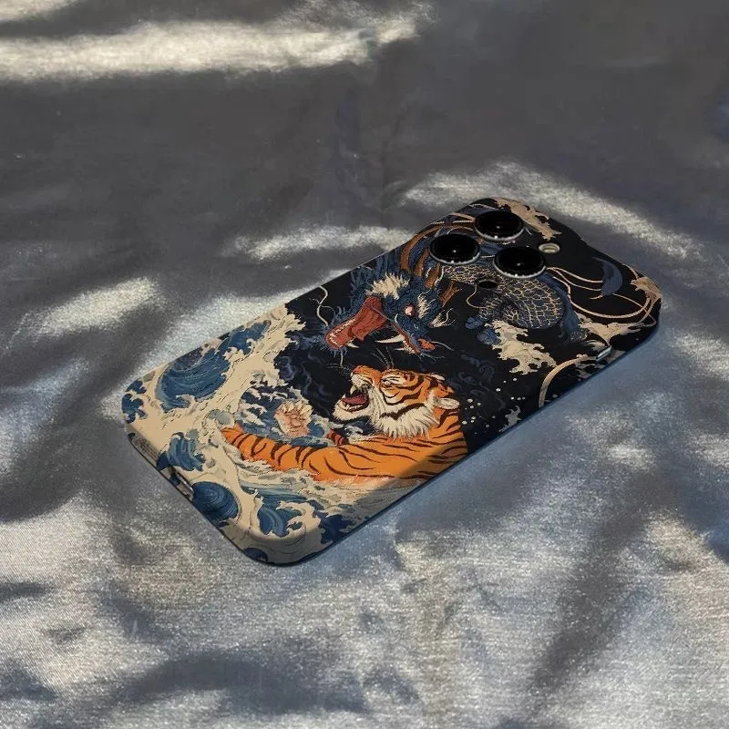 Ukiyo-E Dragon & Tiger Glossy Phone Case - Artistic Hard Shell Cover