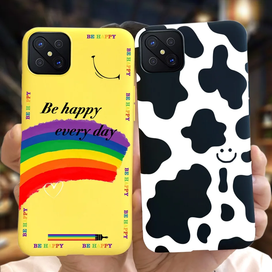 Per Oppo Reno4 Z 5G Custodia Cover Elegante Rainbow Cartoon Cow Painted Bumper Soft Capa Custodie Per Telefono Per Oppo Reno4 Lite 4 Pro Fundas