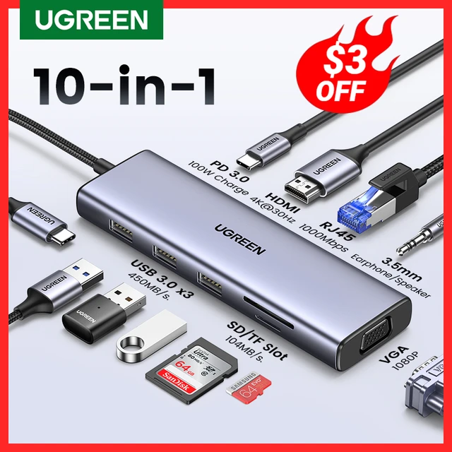 UGREEN USB C Hub 60Hz, 5-in-1 Gigabit USB C to Ethernet Adapter with 4K  HDMI, 100W Power Delivery, 2 USB 3.0, Compatible with MacBook, iPad Pro