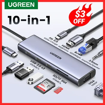 UGREEN USB C 허브, 맥북 에어 프로, 아이패드 프로, M1 PC 액세서리용, 4K, 60Hz, C 타입-HDMI 2.0, RJ45, USB 3.0, PD 100W 어댑터
