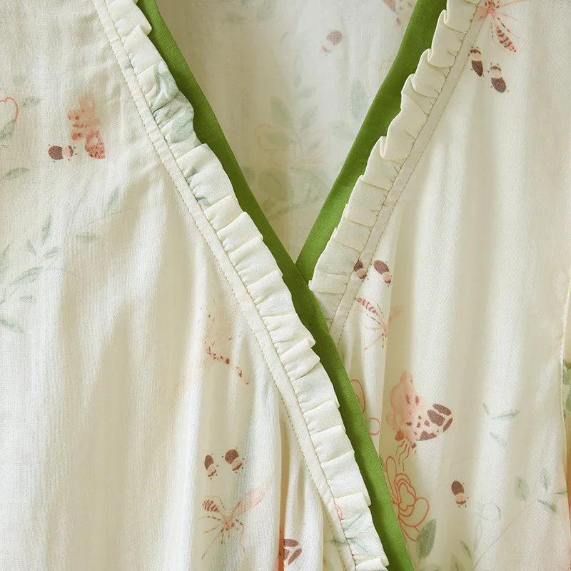 Neue Pyjamas Frau Baumwolle Nachtwäsche Set Lose Beiläufige Hause Tragen Kleidung Drucken Vintage Nachtwäsche Pijama Weibliche Schlafen Nachthemd – Detail 9