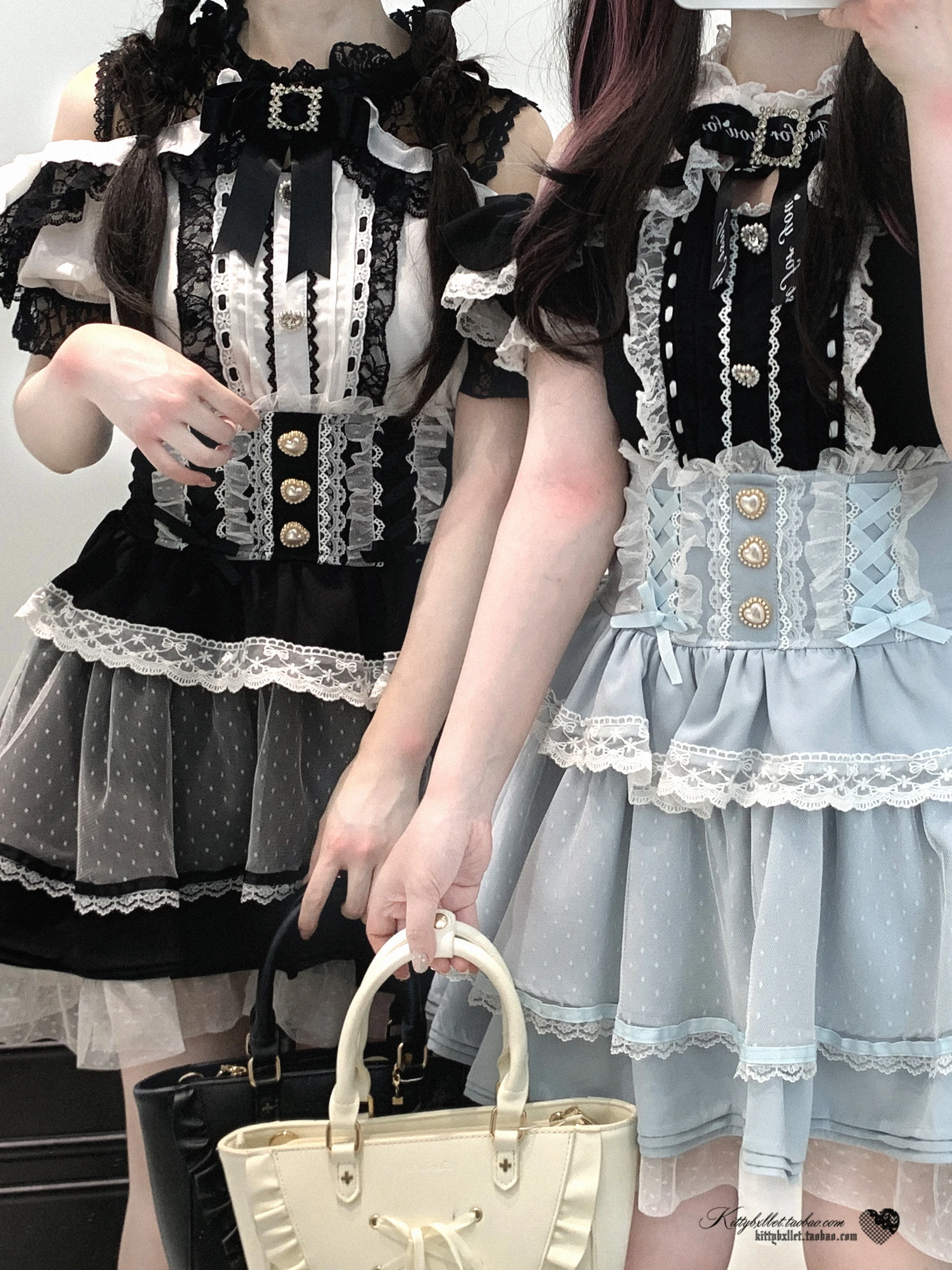 Original Japanese Mines Style Lace Patchwork Puffy High Waist Heart Buckle Bow Sweet Versatile A-line Short Skirts Women Summer