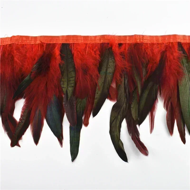 Nastro Decorativo con Frange di Piume di Gallo Colorate, Piume di Pollo Nero, Nastro di Piume di Fagiano per Cucito, Accessori per Abbigliamento e Decorazioni - immagine 4