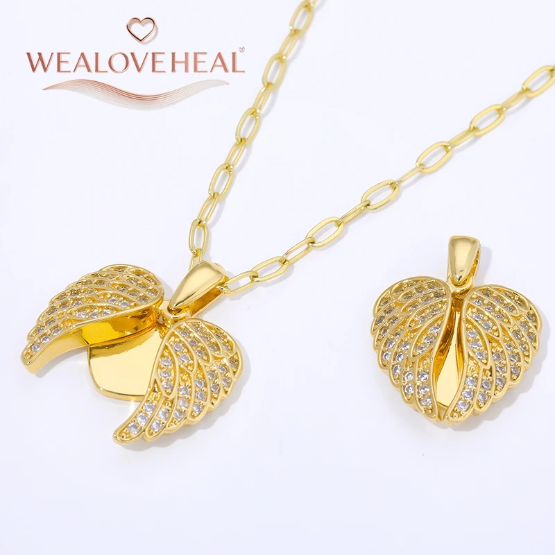 18K Vergoldeter Messing-Herzanhänger, mit Zirkonia besetzte Herzflügel-Charms für DIY Handgemachte Halsketten-Schmuckherstellung Zubehör – Detail 20