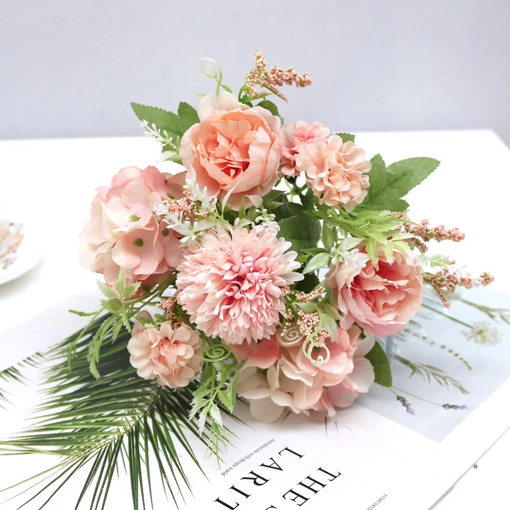 Elegant Artificial Hydrangea and Peony Bridal Bouquet - Silk Flower Wedding Centerpiece Decor