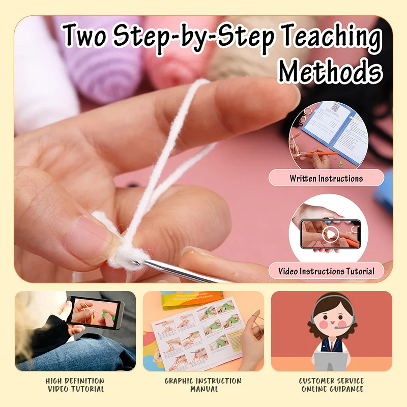 Crochet Kit Knitting Supplies Material Craft 1 Cotton Yarn Thread Needles Hook Video Tutorial