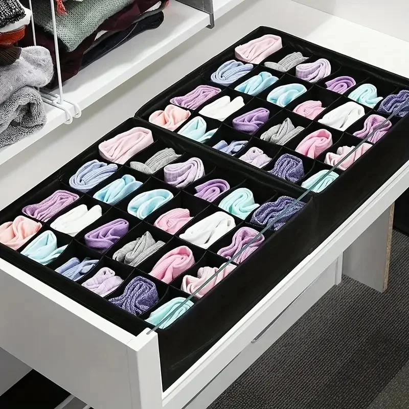 24-Cell Collapsible Organizer for Socks, Underwear, Ties, Accessories - Foldable, Mold-Resistant Fabric Storage Box Divider ﻿ 4