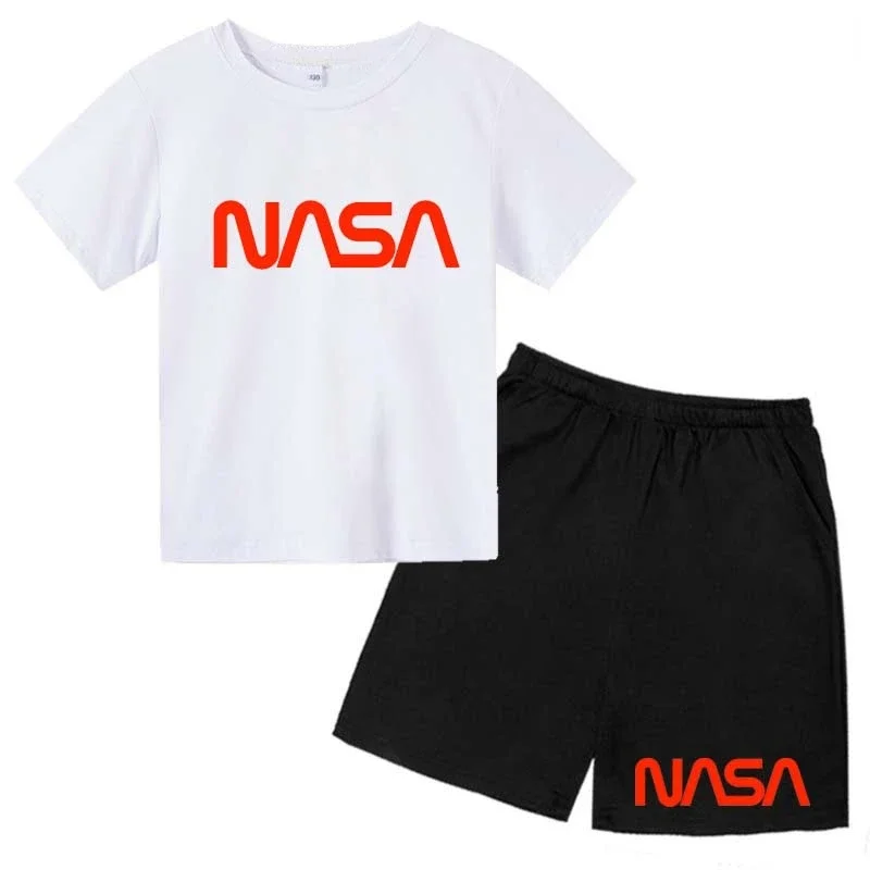 Conjunto de 2 camisetas y pantalones cortos con estampado de letras de verano para niños de 2 a 13 años, ropa deportiva de calle para niños y niñas