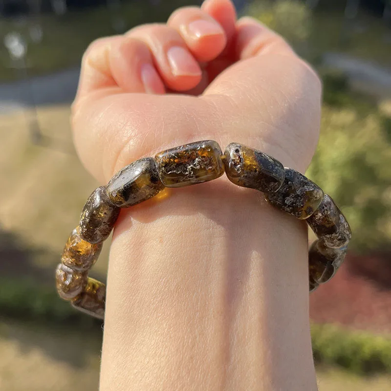 Mens Amber Bracelet Made of Black and Marble Baltic Amber.