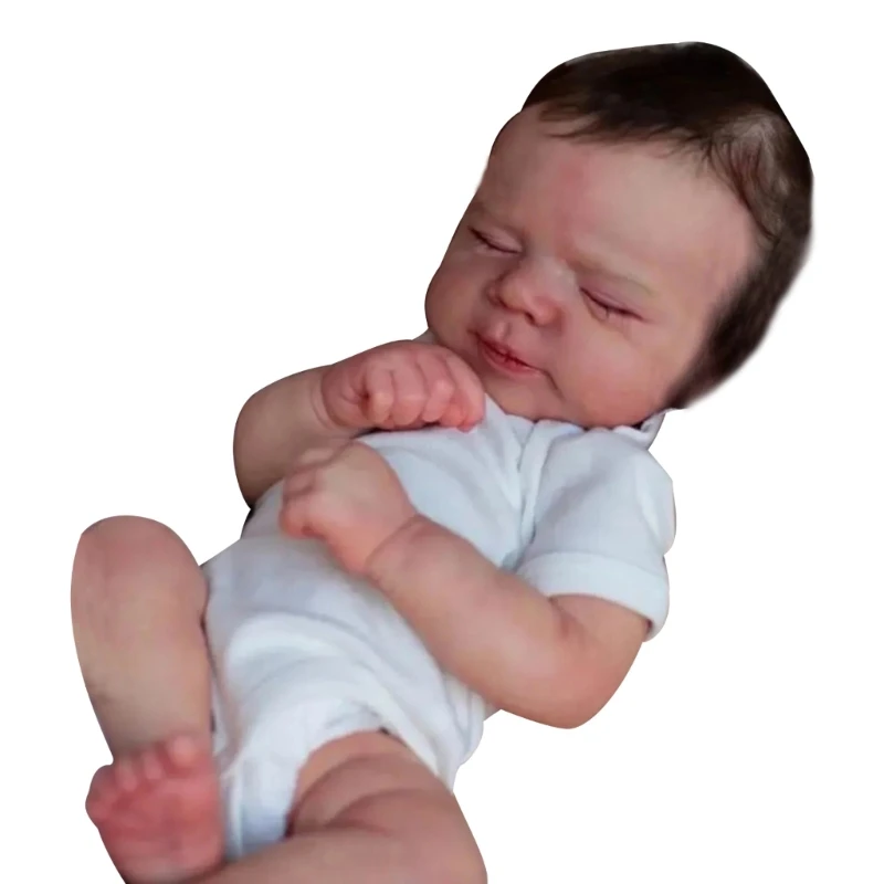 

B2EB 19in Realistic Rebirth Handmade Implanted Hair Simulation Baby Girl Rebirth with Closed Eyes for Accompany