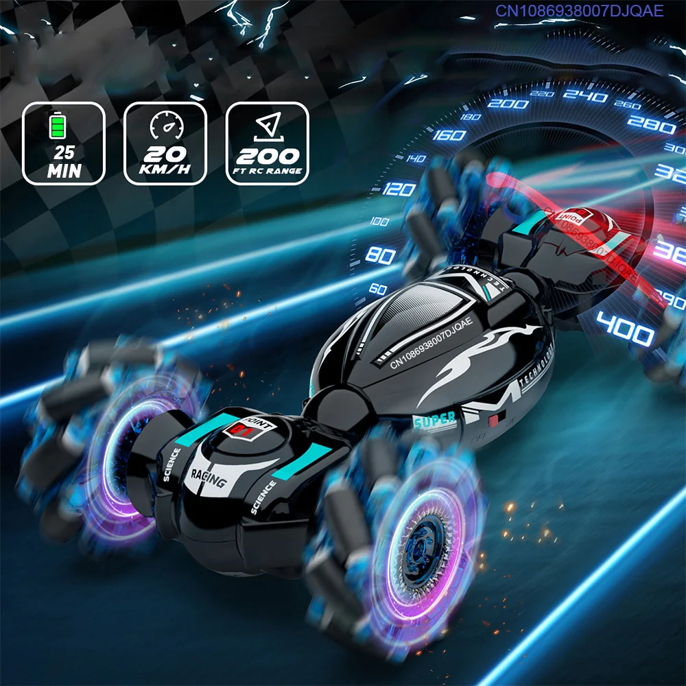 4WD RC Drift Car Off Road 2.4G Radio Remote Control Light Stunt Car 360° Rotating Climbing Car Toy for Christmas Children's gift 5