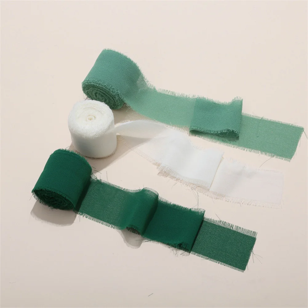 3 Roll Frayed Edge Ribbon Wear Resist Hand Torn Chiffon Ribbon DIY Tassel Ribbon for Wedding Invitation Bouquet Wrapping