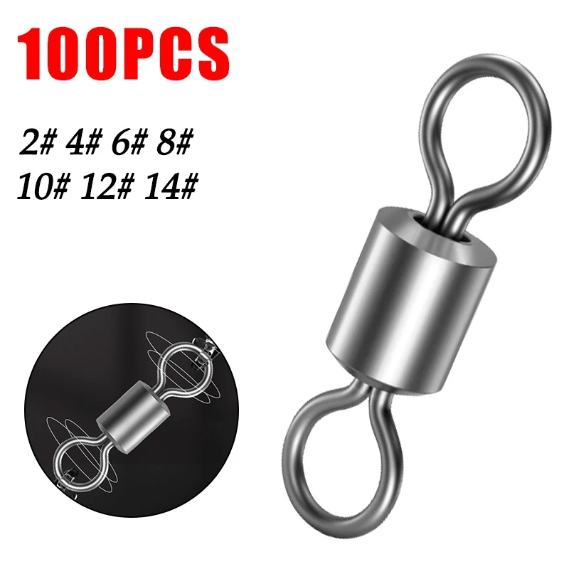 100pc Fishing Swivel Ball Bearing Swivel Stainless Steel Fishing Connector Bearing Snap Fishing Swivels Rolling Bead Accessories