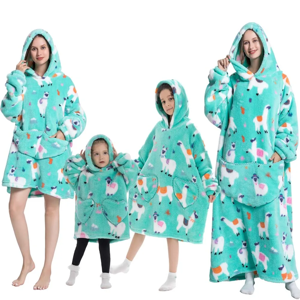 Family Matching Pajamas Super Long Robes for Kids Children Bathrobes One Piece Oversized Hoodies Wearable TV Blanket Sweatshirts