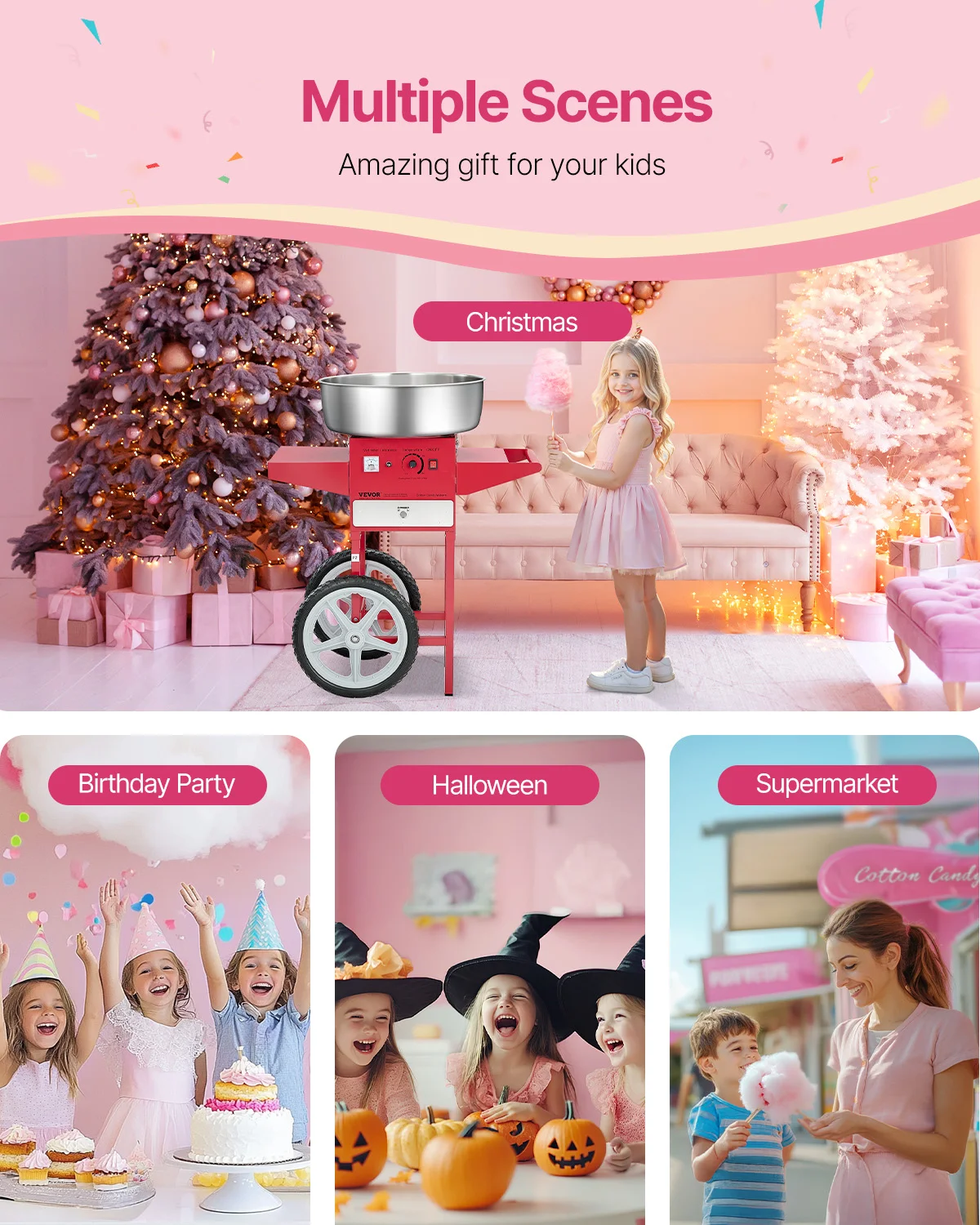 Electric Cotton Candy Machine with Stainless Steel Bowl