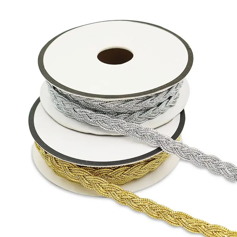 8mm 5/10Yards Gold Silver Braid Ribbon Quality Lace Tape for Dance Dress Hats Decoration DIY Sewing Apparel Edge Wrapping Fabric