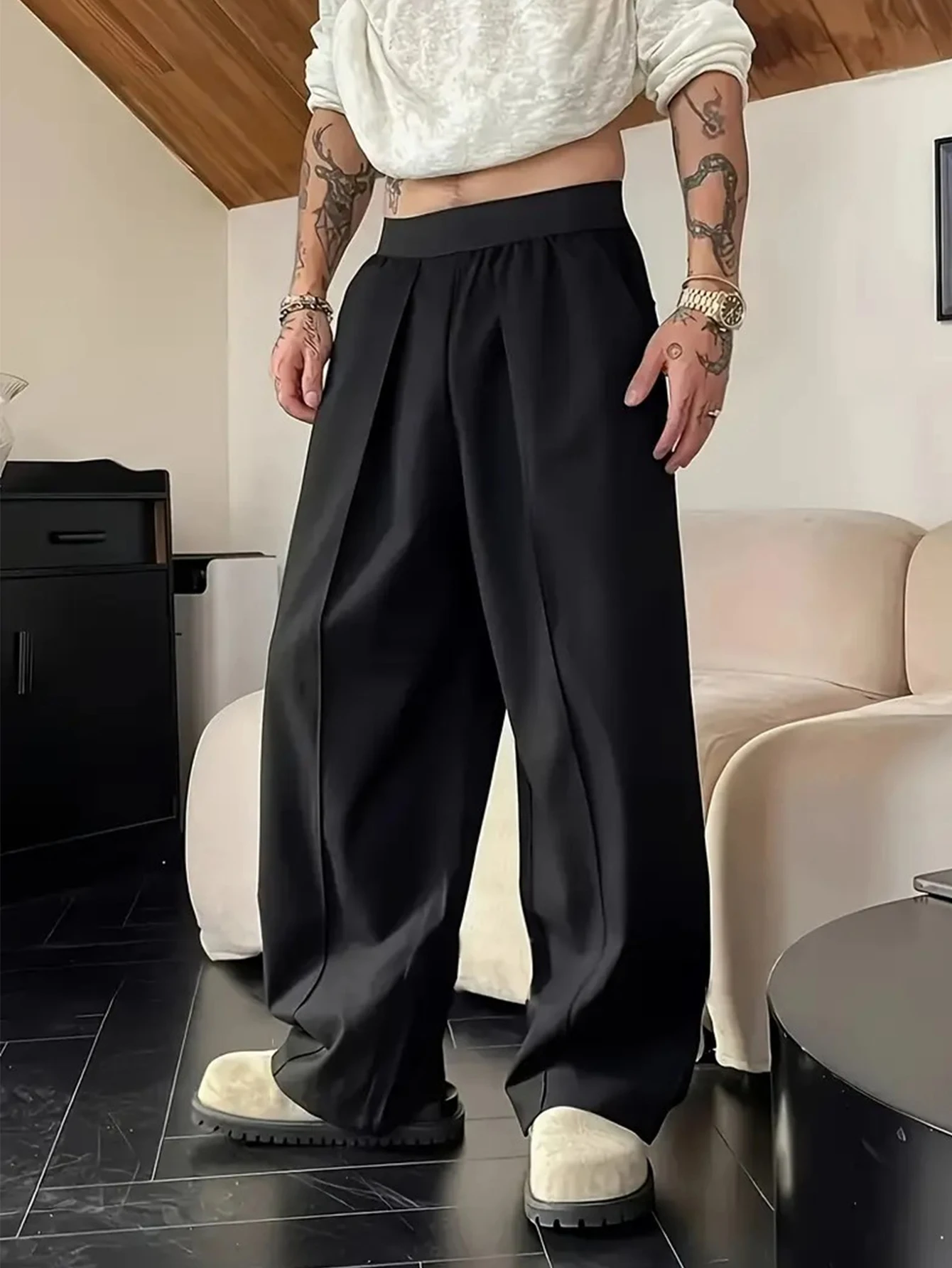 Lässige lange Herrenhose, modisch, schlicht, gerades Bein, weites Bein, lockere Passform, einfarbig, normale Länge, mit Taschen für Erwachsene