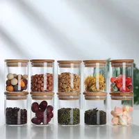 Glass Food Storage Tank with Made of bamboo Lid Kitchen Coffee Beans Candy Tea Grains Canister Home Snacks Storage 1