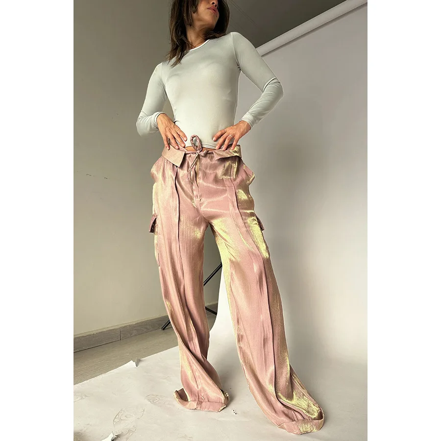 Women's fashion casual party pants INS loose luminous lace-up multicolor holiday sweatpants pants