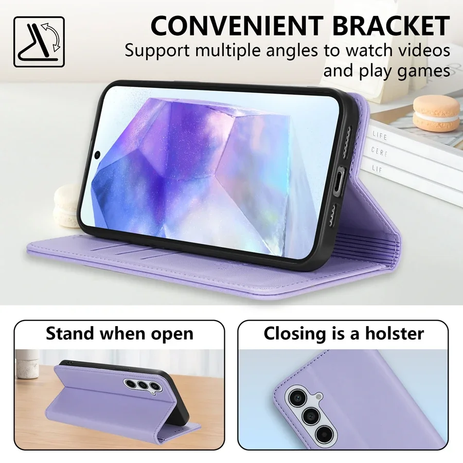 Luxury Leather Flip Wallet Case with Card Slot & Strong Magnetic Closure