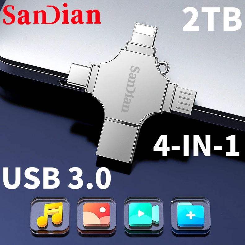 4 In 1 Type-C Otg Usb Flash Drive 2Tb 3.0 Pendrive 1Tb Usb Stick 256Gb Di Memoria Per Iphone Android Pc 512 Gb