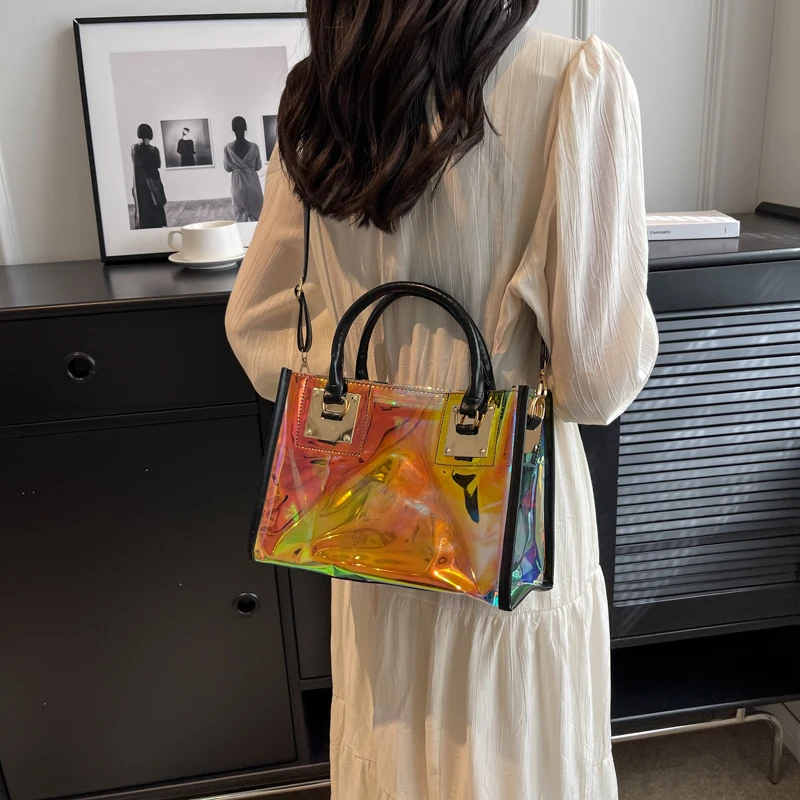 Transparent Clear Purse PVC Shoulder Crossbody Bag 2 in 1 Beach Handbag for Women