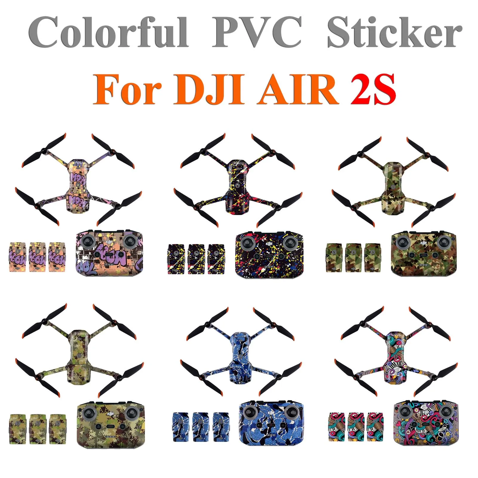 PVC Sticker For DJI AIR 2S Drone Body Battery Controller Protective Flim Colorful Decorative Covering Anti-scratch Accessories