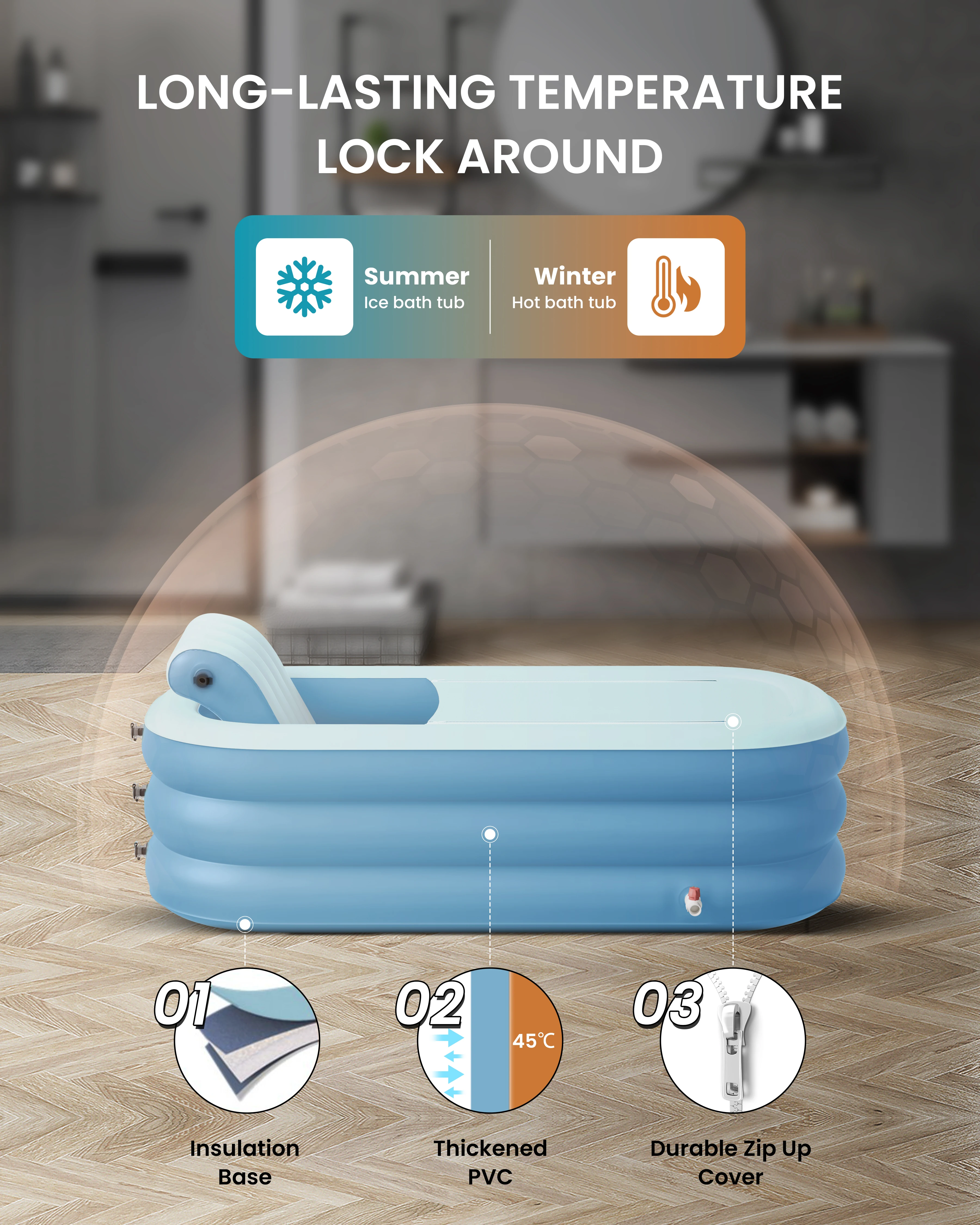 Inflatable Bath Tub for Adults, Portable Foldable with Wireless Electric Air Pump, 64" Collapsible Ice Bath Tub for Athletes 4