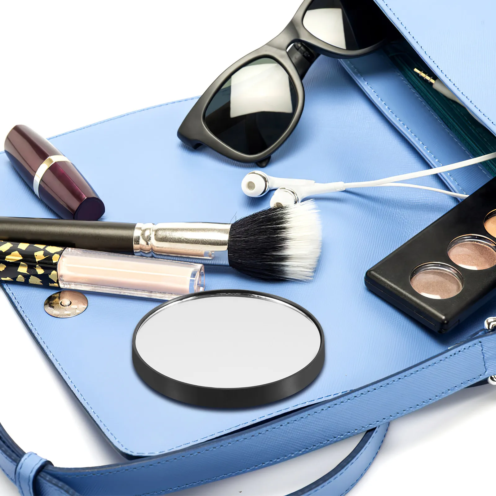 5배 확대 화장 거울(2개의 흡착판 포함) 욕실 및 침실용 휴대용 포켓 사이즈 컴팩트 원형 여행용 거울