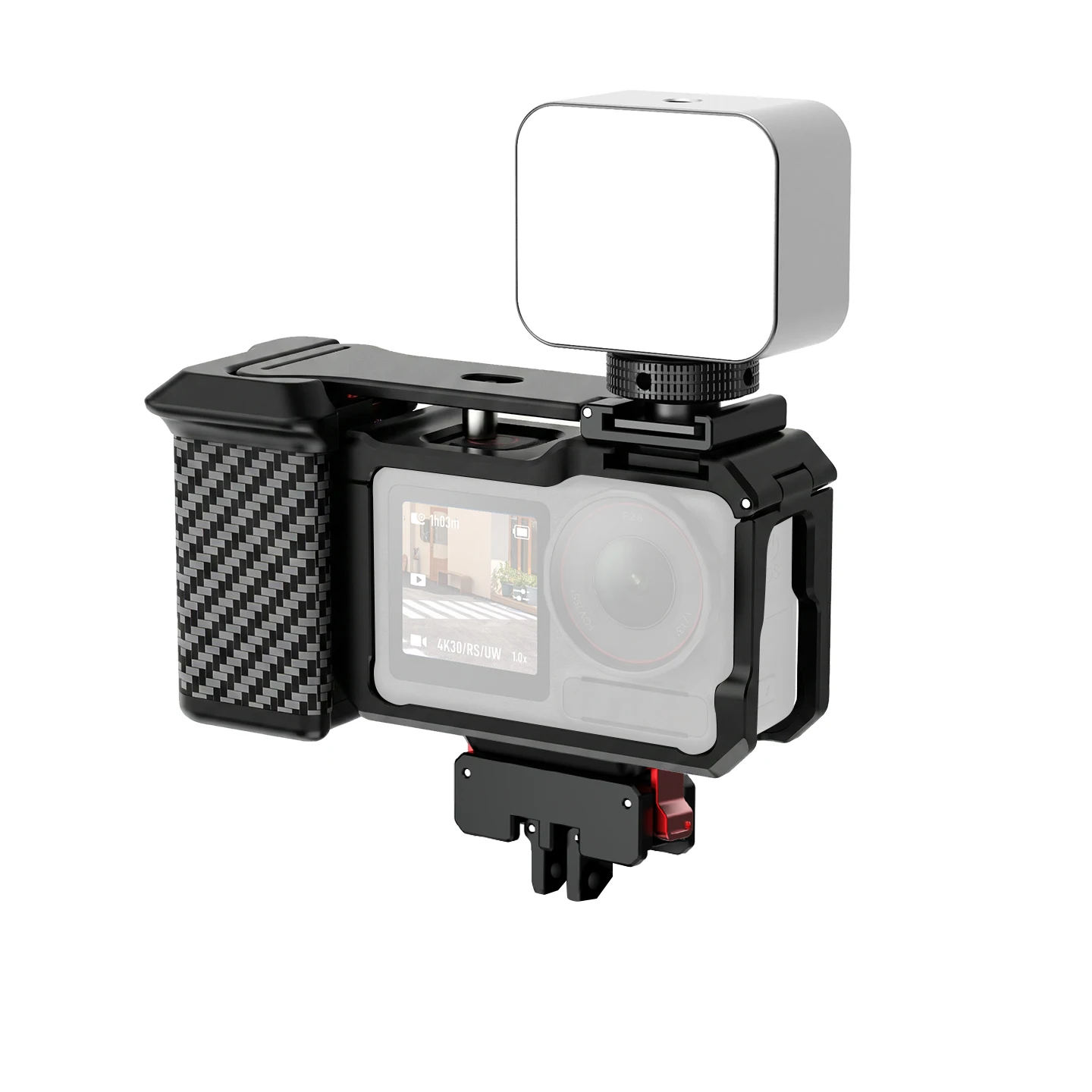 DJI 오즈모 액션 5Pro/4/3용 스트리트 슈팅 핸들 키트, 핸드 그립 퀵 릴리즈 카메라 케이지(셔터 버튼 보호 프레임 포함)