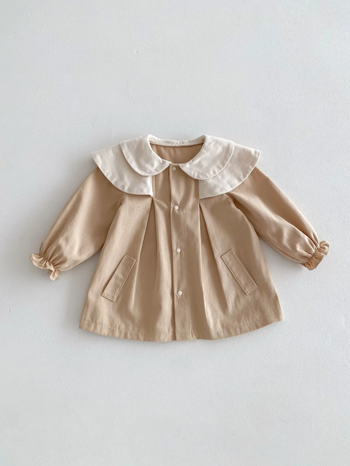 Spring New Baby Girl Long Sleeve Lapel Coat Infant Loose Casual Cardigan Jacket Toddler Solid Windbreak Children Clothes