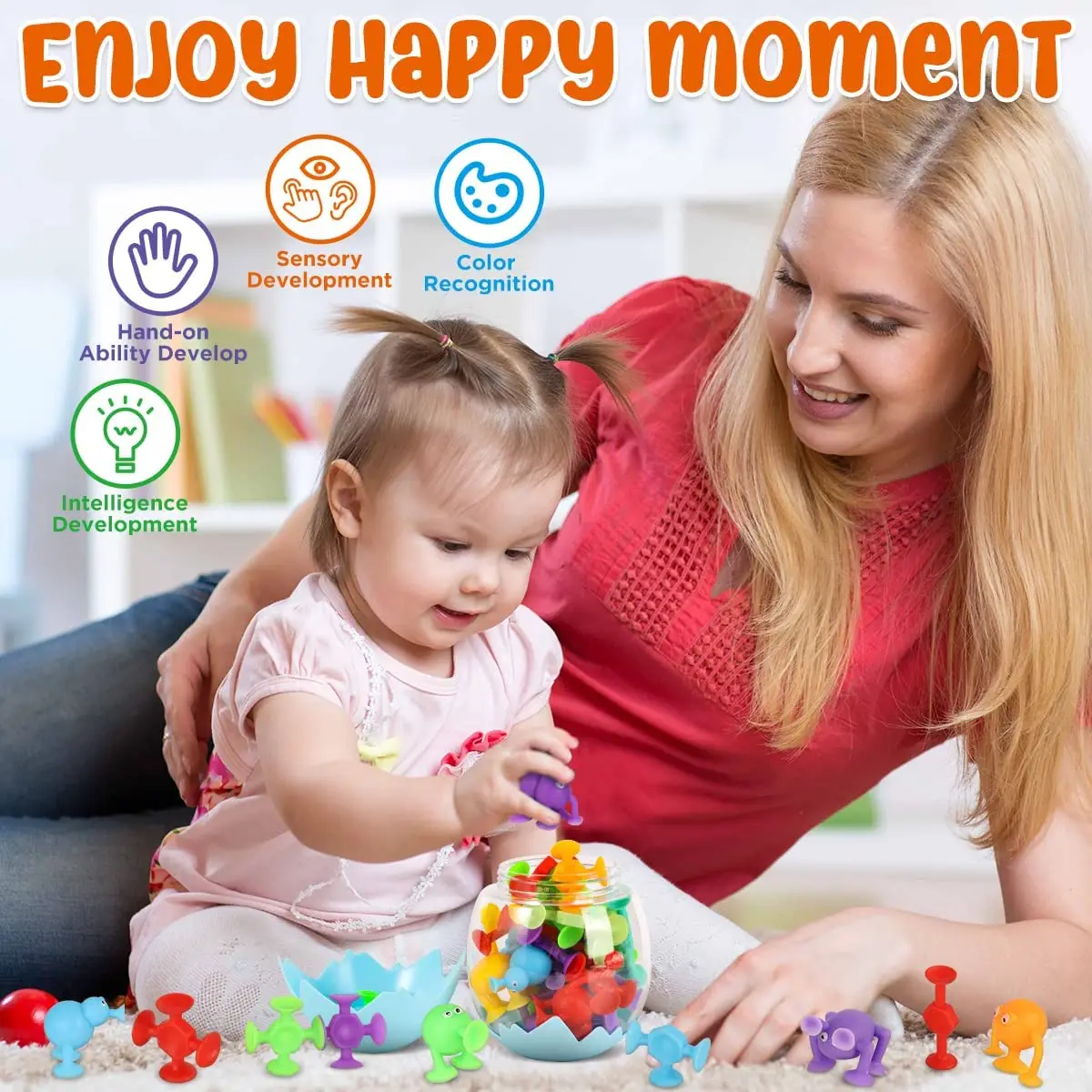 Suction Cup Toys 27 PCS Silicone Suction Bath Toys Travel Toys Window Toy for Kids Sensory Toys with Dinosaur Eggshell Storage 2
