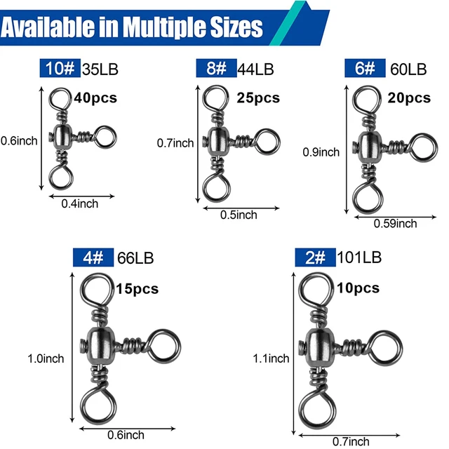 110PCS Fishing 3 Way Swivels Three Way Fishing Swivels Barrel