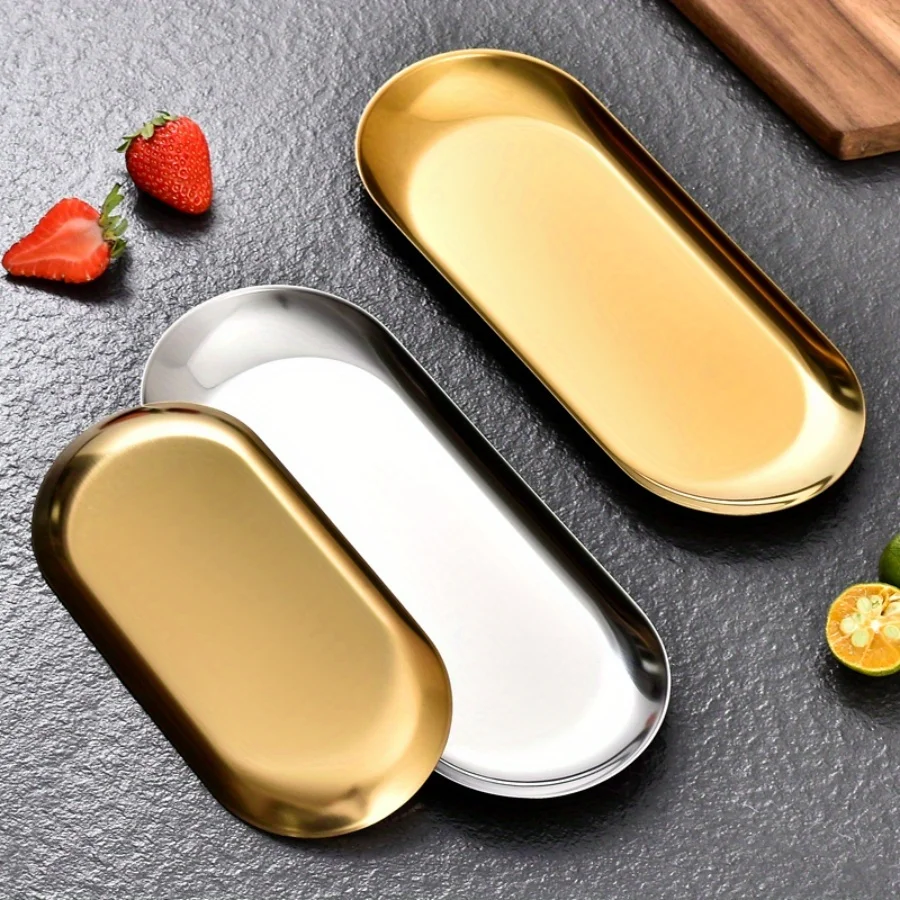 Stainless Steel Dining Dish Dessert Plate Nut Fruit Cake Tray Snack Kitchen Western Steak Dish
