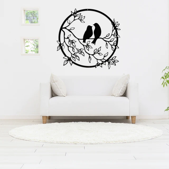 Silhouette d'Oiseaux sur Branche, Sculpture Murale en Métal Noir, Décor pour Bureau, Maison, Jardin, Chambre à Coucher, Salon 5